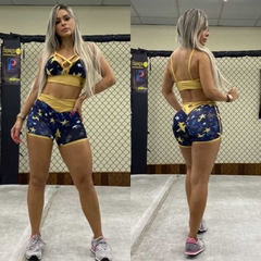 Conjunto Top Babado e Short Empina BB Estrela com Dourado