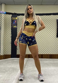 Conjunto Top Babado e Short Empina BB Estrela com Dourado - WORKOUTFITBRAZIL
