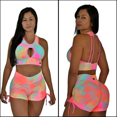 Conjunto Top com Bojo e Short Empina BB Tie Dye Colorido