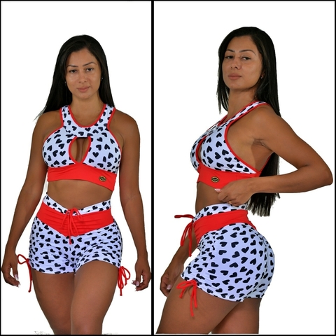 Conjunto Top com Bojo e Short Empina BB Coração Branco
