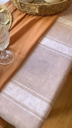 Mantel antimanchas rayado crudo y beige - comprar online