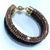 Pulseira dupla, 2cm largura, em crochê fio metal e vidrilhos tchecos preto e dourado, fecho magnético, 19,5cm. - comprar online