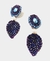 Brincos em crochê fio metal, vidrilhos tchecos dark purple, azul e pérolas barrocas, 6cm x 2cm. - comprar online