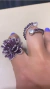 Anel em crochê fio metal pratal, cristais e strass Swarovski roxo, ajustável. na internet