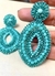 Brincos gota em crochê fio metal, cristais e vidrilhos tchecos Verde Tiffany, 7,5cm x 4cm. - comprar online