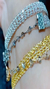 Choker/pulseira duas voltas em crochê fio metal ouro, com extensor. - Silvia Ferraz Crochet Luxo