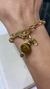 Pulseira banho ouro elos ovais 1cm, pingente bola pedra natural natural olho de tigre e cristais chocolate,ajustável pulso 16cm a 18cm.