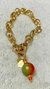 Imagem do Pulseira banho ouro elos portugueses 1cm, pingente bola pedra natural, pulso 16cm a 18cm, ajustável.