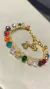 Pulseira 5mm largura, em crochê fio metal ouro, 1 vertente de cristais colors, 15cm + extensor 8cm. - comprar online