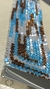 Bracelete crochê 4cm largura, fio metal prata e vidrilhos tchecos em tês tons, azul claro, branco leitoso e marrom, fecho magnético. - Silvia Ferraz Crochet Luxo