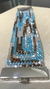 Bracelete crochê 4cm largura, fio metal prata e vidrilhos tchecos em tês tons, azul claro, branco leitoso e marrom, fecho magnético.