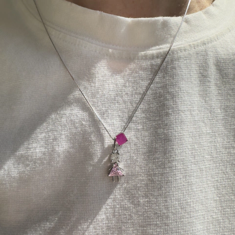 Colar Menina pedra fusion pink