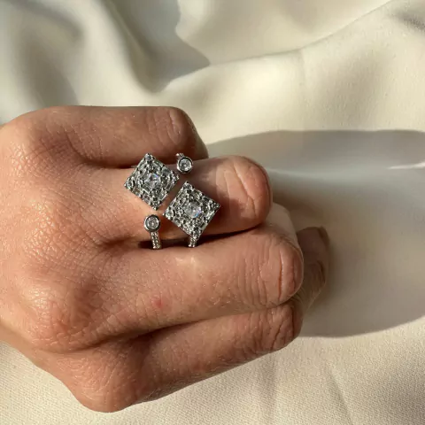 Anel Dupla Cravejado Com Zircônia Banho Ródio Branco