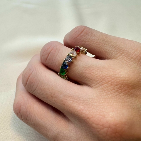 Anel Coração Rainbow Banho Ouro