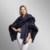 Recta Ruana in navy blue knit and cashmere, poncho and cape style, women's, by Fabiane Frank. High quality, handmade with genuine natural rabbit fur. Made in Gramado, Brazil. Fall Winter 2025 2026. Online purchase at Fur Shop.