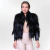 Pellicious coat jacket in smooth natural Tibetan goat fur and goat pelica leather with exclusive design featuring high collar and pocket, feminine woman by Fabiane Frank Fur and Shop, cozy for the autumn-winter cold of 2024-2025. Front black.