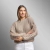 Beige Fendi cropped sweater in knit fabric, soft cashmere, with a woven detail in natural rabbit fur. Women's piece by Fabiane Frank, warm for cold weather. Fall Winter 2025 2026. Gramado. Shop online at Fur Shop.