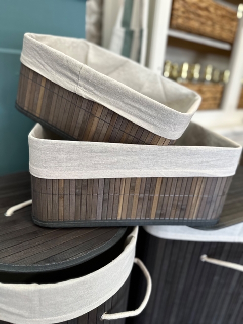 Cesto organizador plegable de bambu 33x23x14cm gris - comprar online
