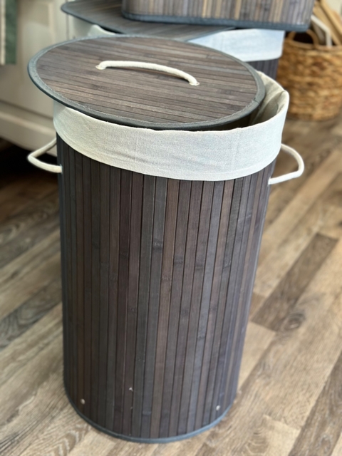 Cesto plegable de bambu redondo gris - comprar online