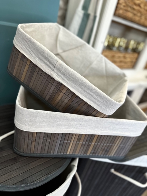 cesto organizador pleglabe de bambu 38x28x16cm gris - comprar online