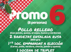 Fiestas Promo 6. Pollo relleno con rusa + 1 doc de empanadas + 1 doc de triples