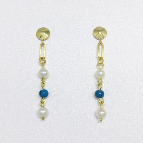 brinco-ouro-pérola-turquesa-pêndulo-longo