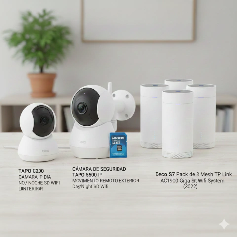 KIT CAMARAS DE SEGURIDAD IP (INALAMBRICAS) CON ROUTER WIFI S7 3 MESH + 8 CAMARAS (6 int con ptz + 2 ext con ptz) + 8 MEM 128GB - comprar online