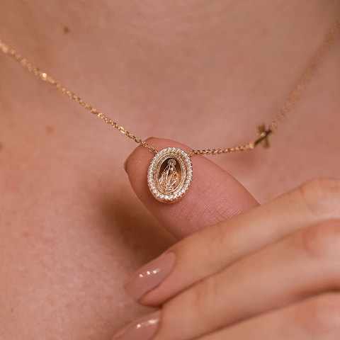 Colar Medalha Milagrosa Prata 925 Dourado