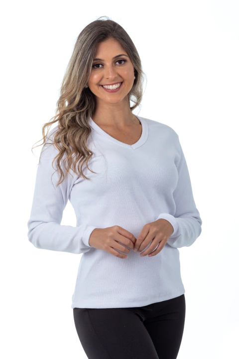 Camiseta feminina canelada manga longa