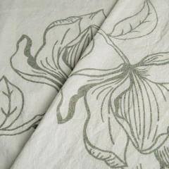 Tusor Liviano Blanco Off White Estampado con Flor Verde (1,50 mts)