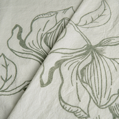 Tusor Super Ancho Blanco Off White Estampado con Flor Verde (Ancho 3,00 mts)