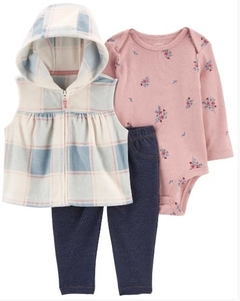 Conjunto Colete Fleece Carter's "Xadrez Floral "