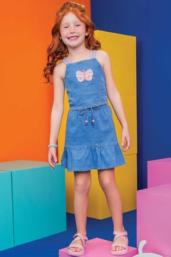 Conjunto de Blusa Cropped e Saia em Jeans Liz (com Shorts Embutido) Kukiê 73896