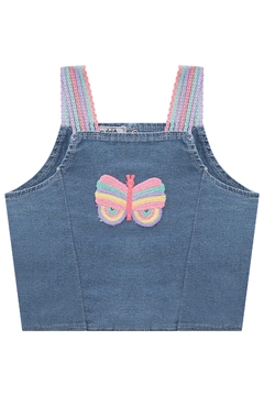 Conjunto de Blusa Cropped e Saia em Jeans Liz (com Shorts Embutido) Kukiê 73896 - loja online