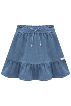 Imagem do Conjunto de Blusa Cropped e Saia em Jeans Liz (com Shorts Embutido) Kukiê 73896