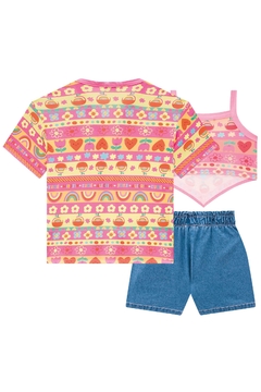 Trio de Kimono e Top em Malha Fresh e Shorts em Jeans Liz Kukiê 74675 na internet