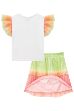 Conjunto de Blusa Boxy em Cotton e Saia em Tule (com Shorts Embutido) Kukiê 75224 - Estrelinha Baby Kids
