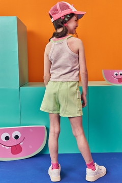 Imagem do Conjunto de Blusa Cropped em Cotton Listrado e Shorts em Sarja Kukiê 75736