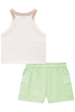 Conjunto de Blusa Cropped em Cotton Listrado e Shorts em Sarja Kukiê 75736 - comprar online