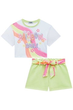 Conjunto de Blusa Boxy Over em Meia Malha e Shorts em Moletom Kukiê 75867 - Estrelinha Baby Kids