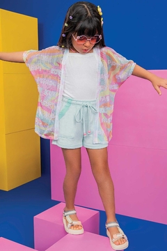 Trio Blusa em Canelado Shorts em Molecotton Botonoê e Kimono em Tela Fashion Kukiê 76025 - comprar online