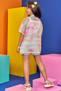 Trio Blusa em Canelado Shorts em Molecotton Botonoê e Kimono em Tela Fashion Kukiê 76025