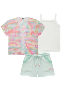 Trio Blusa em Canelado Shorts em Molecotton Botonoê e Kimono em Tela Fashion Kukiê 76025 na internet