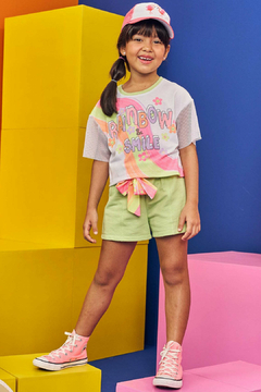 Conjunto de Blusa Boxy Over em Meia Malha e Shorts em Moletom Kukiê 75867
