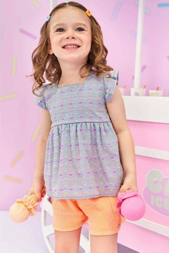 Conjunto de Bata em Chambray e Shorts em Malha Elastic Kukiê 78143
