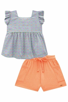 Conjunto de Bata em Chambray e Shorts em Malha Elastic Kukiê 78143 - comprar online