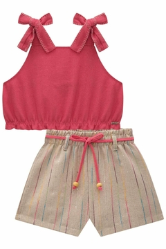 Conjunto de Blusa em Alfaiataria Twill e Shorts em Linho Maquinetado Kukiê 76983 - Estrelinha Baby Kids