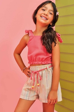 Conjunto de Blusa em Alfaiataria Twill e Shorts em Linho Maquinetado Kukiê 76983 na internet