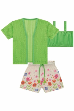 Trio de Kimono em Malha Tricot e Top e Shorts em Malha Fresh Kukiê 77254 na internet