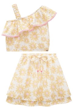 Conjunto de Blusa Boxy e Saia em Malha Laise Sublimada Kukiê 77417 - Estrelinha Baby Kids